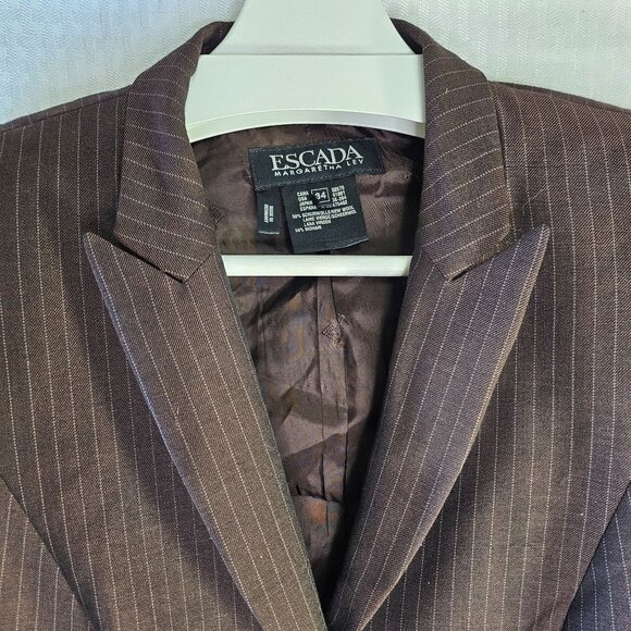 Escada Margaretha Ley Brown Pinstripe Button-Up Wool Mohair suit dress - Picture 2 of 15